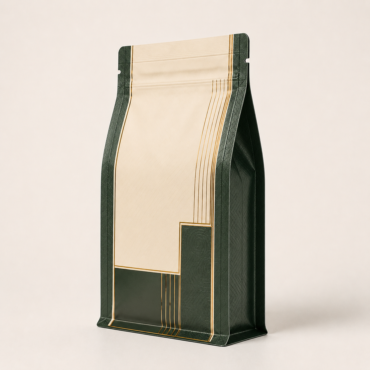 Flat-bottom pouch reverse three-quarter view