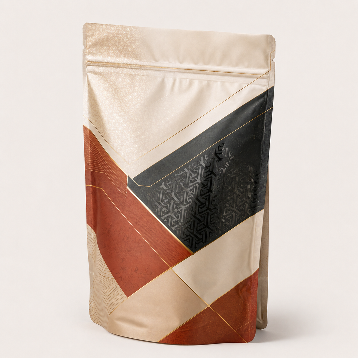 Stand-up pouch front three-quarter view