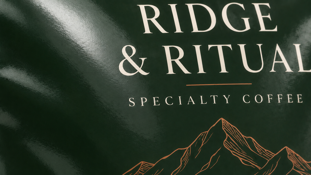 Close-up of gloss RIDGE & RITUAL pouch surface