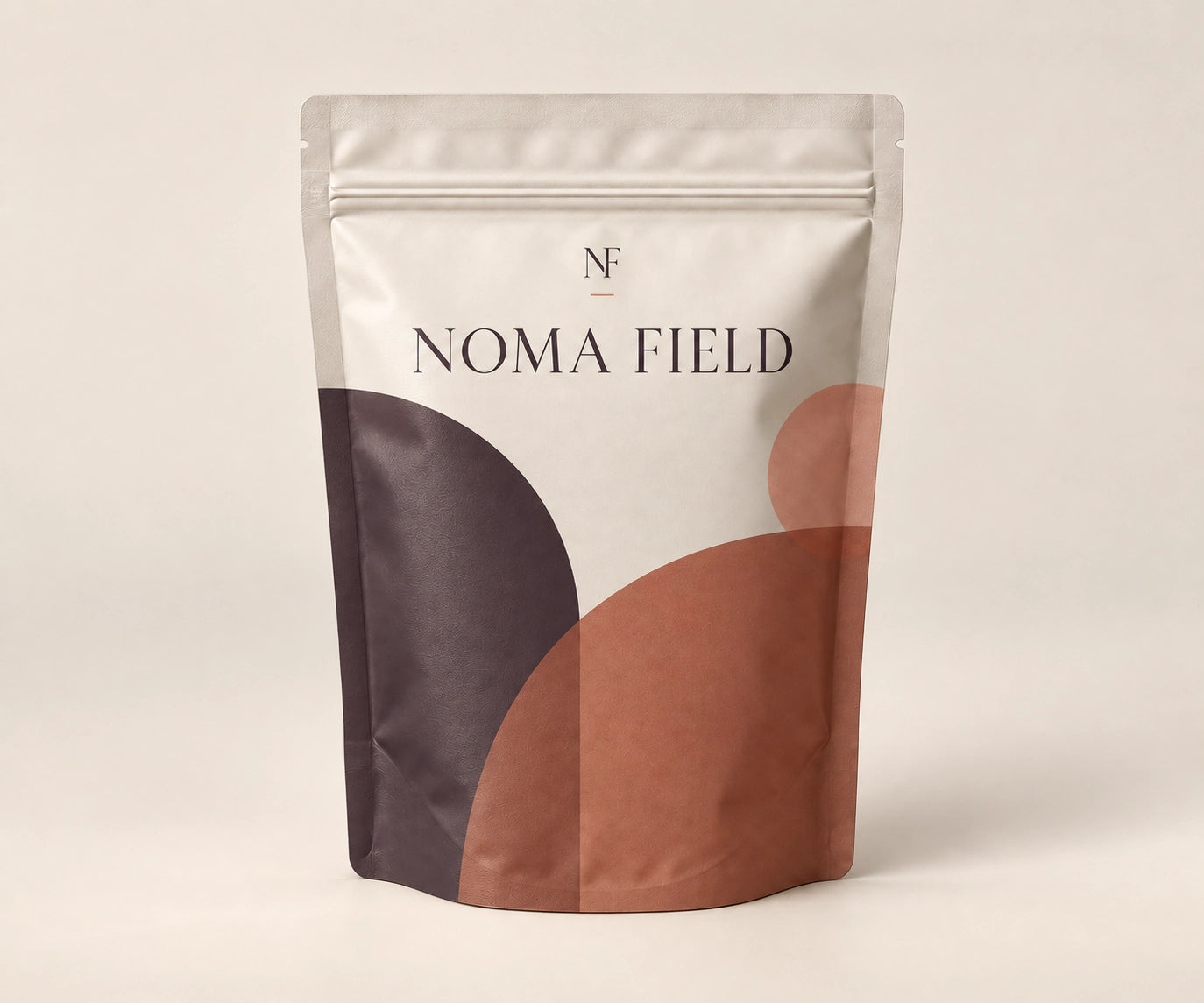Same stand-up pouch with NOMA FIELD custom artwork concept