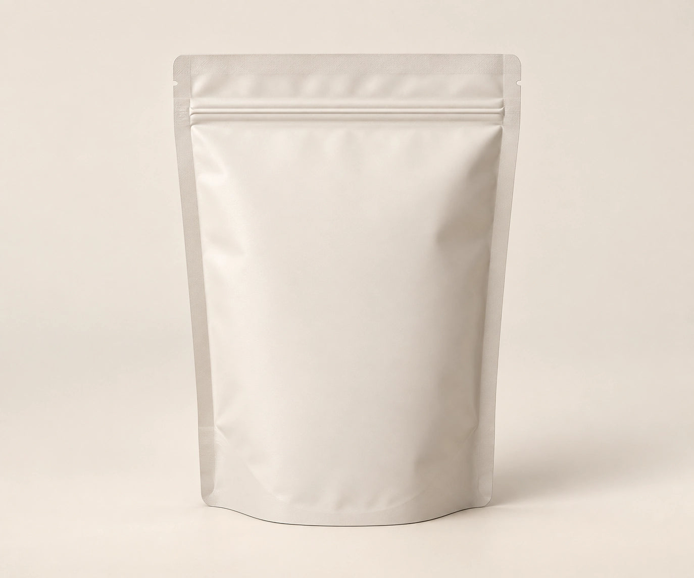Unbranded warm-ivory stand-up pouch concept